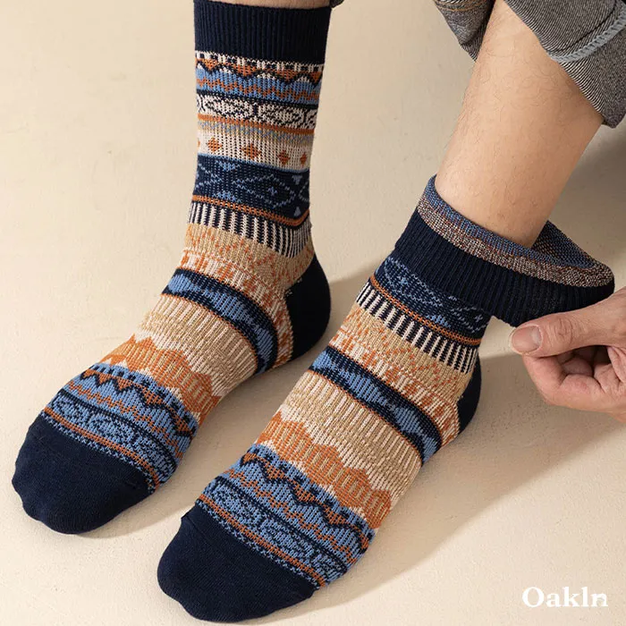  多色可選　配色エスニック柄コットンニットソックス(まとめ買いの対象外)
