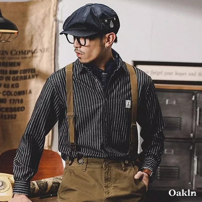 厚手起毛　ストライプカジュアルシャツ（裏起毛）-oakln