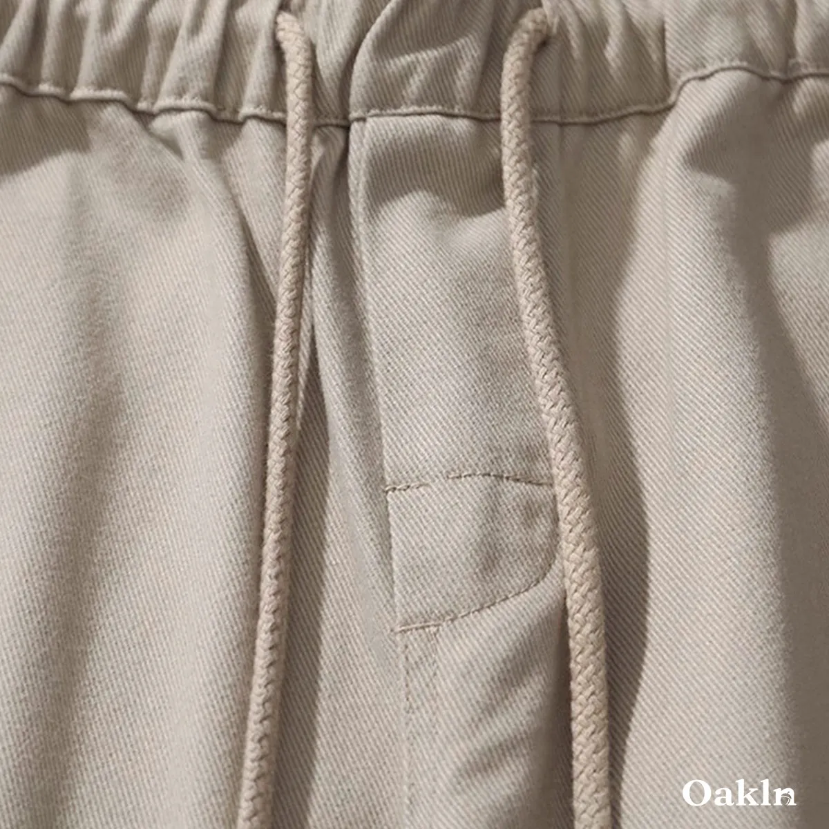 コットンツイル カジュアルパンツ 100％コットン ウエストゴム ワイドシルエット 春秋