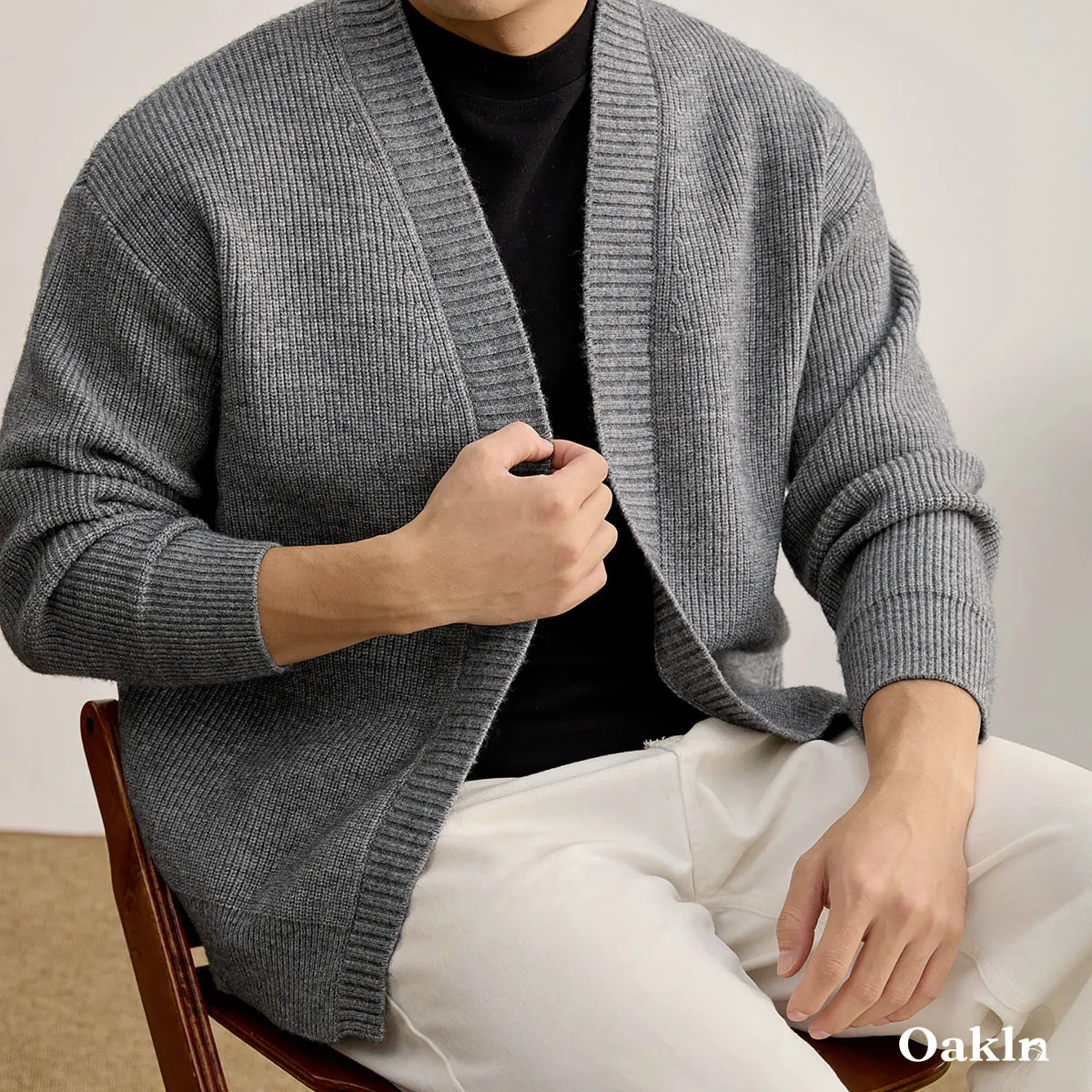 和風羽織風　無地ニットカーディガン