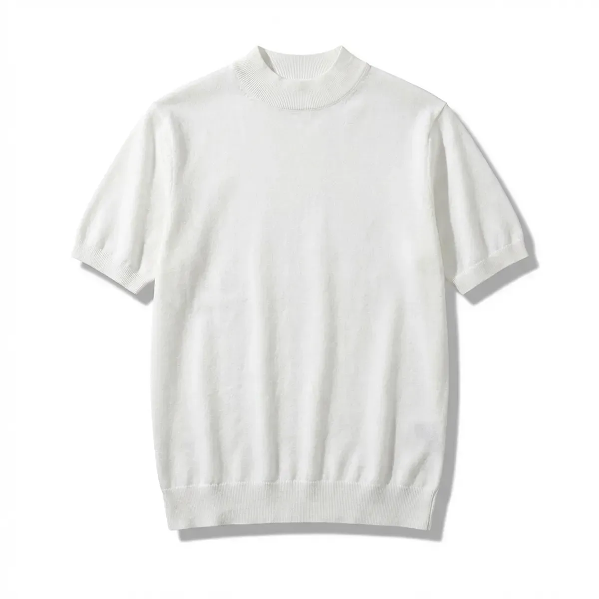 立体裁断   ビジネスカジュアル  ウール混モックネック半袖ニット