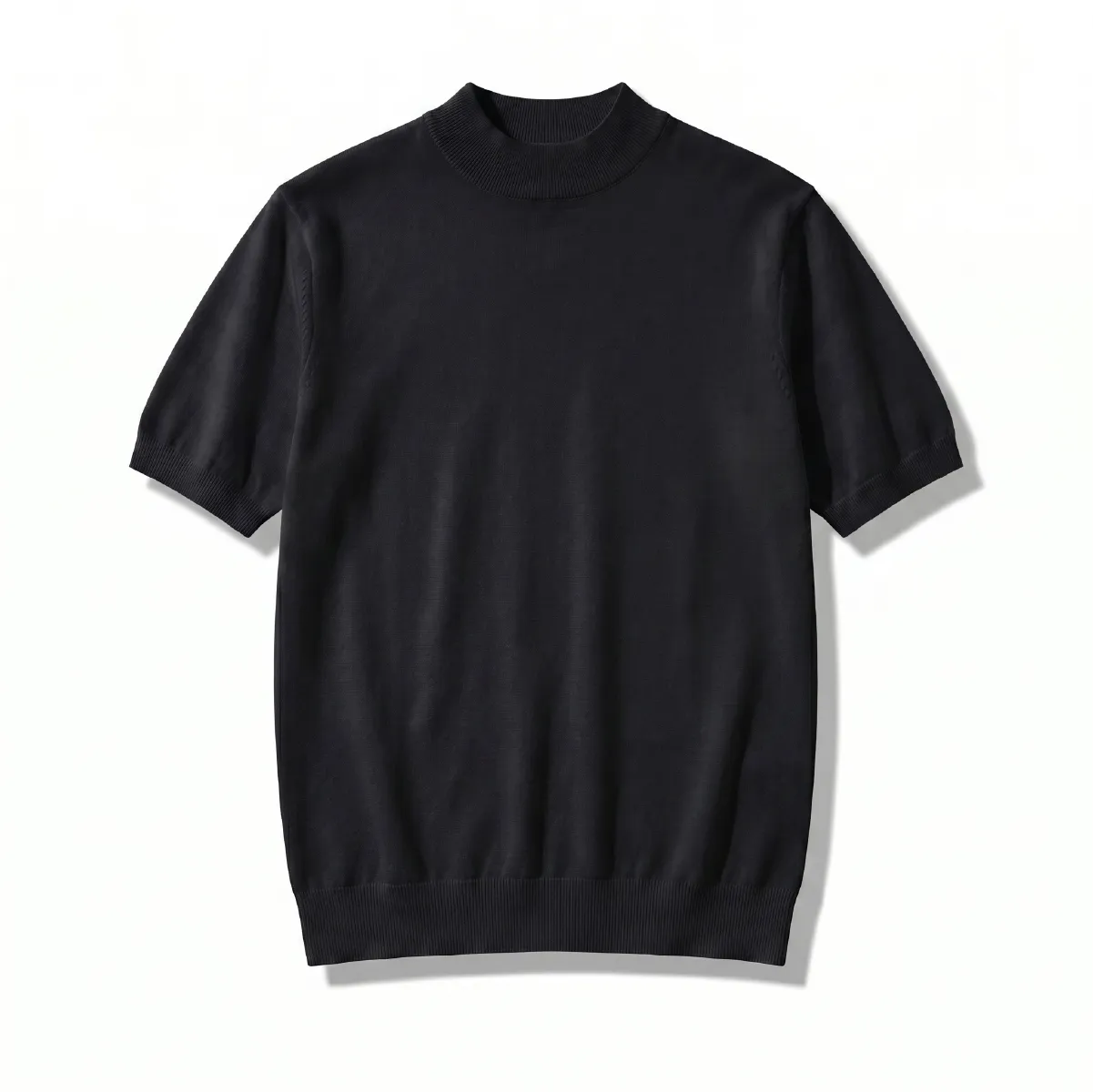 接触冷感 モックネック半袖ニットTシャツ　通気性のよいインナー
