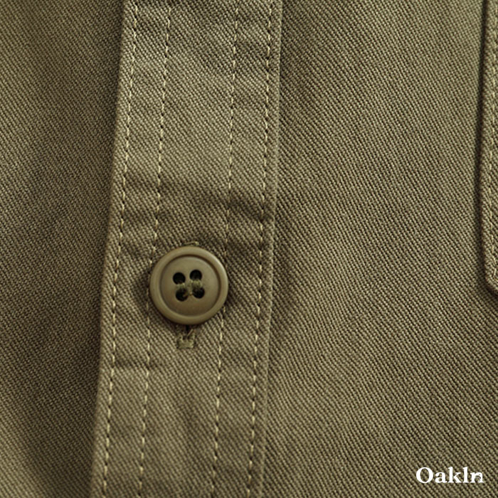 多色展開　スタンドカラーコットン長袖シャツ-oakln