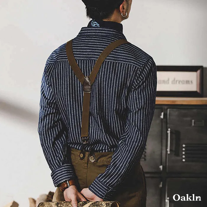 厚手起毛　ストライプカジュアルシャツ（裏起毛）-oakln