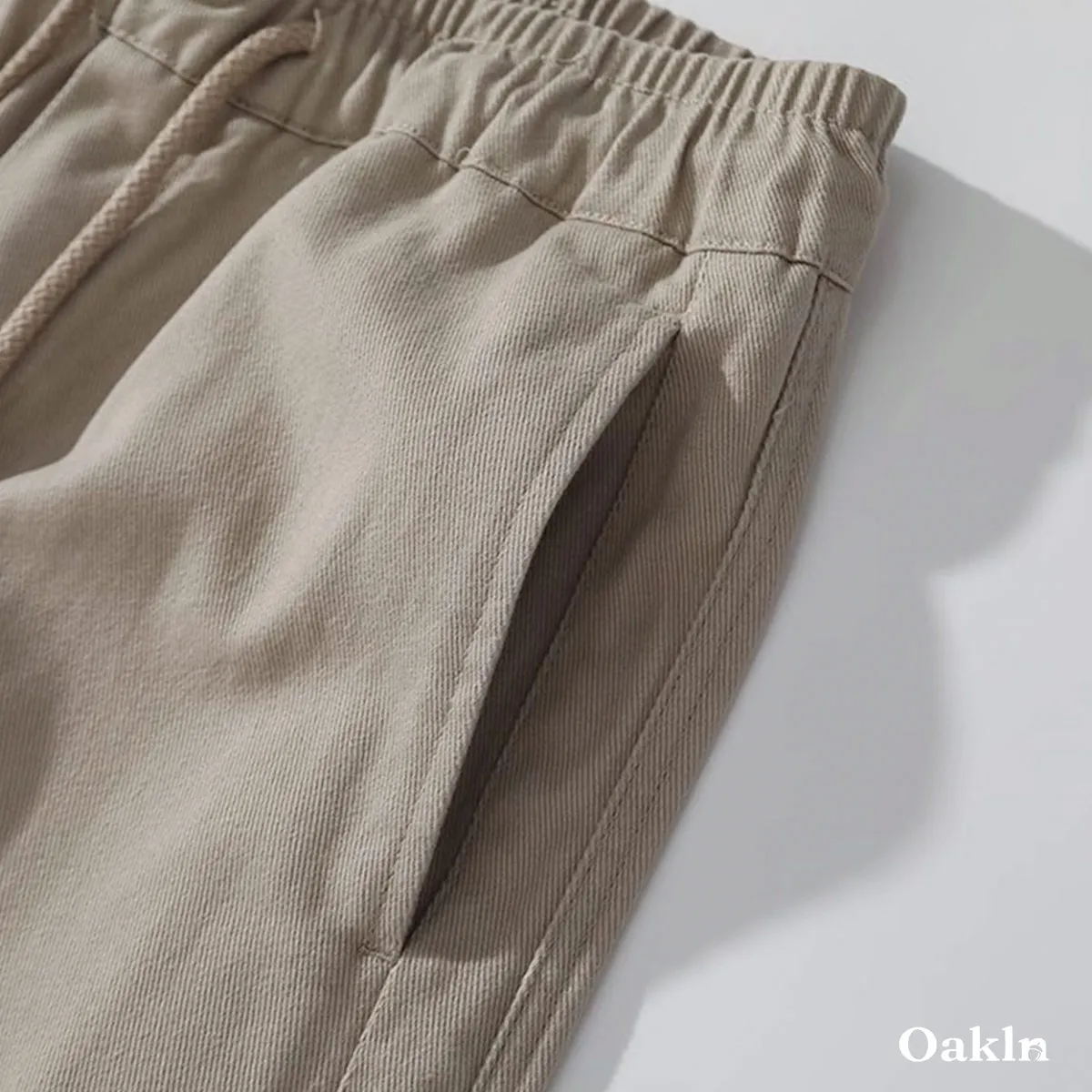 コットンツイル カジュアルパンツ 100％コットン ウエストゴム ワイドシルエット 春秋