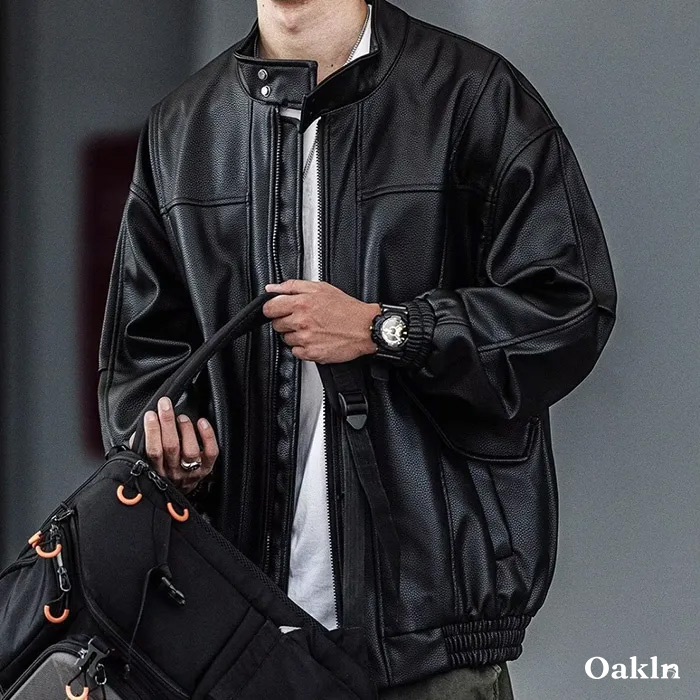 エコレザーシュリンク加工　クラシック中綿入りライダースジャケット-oakln