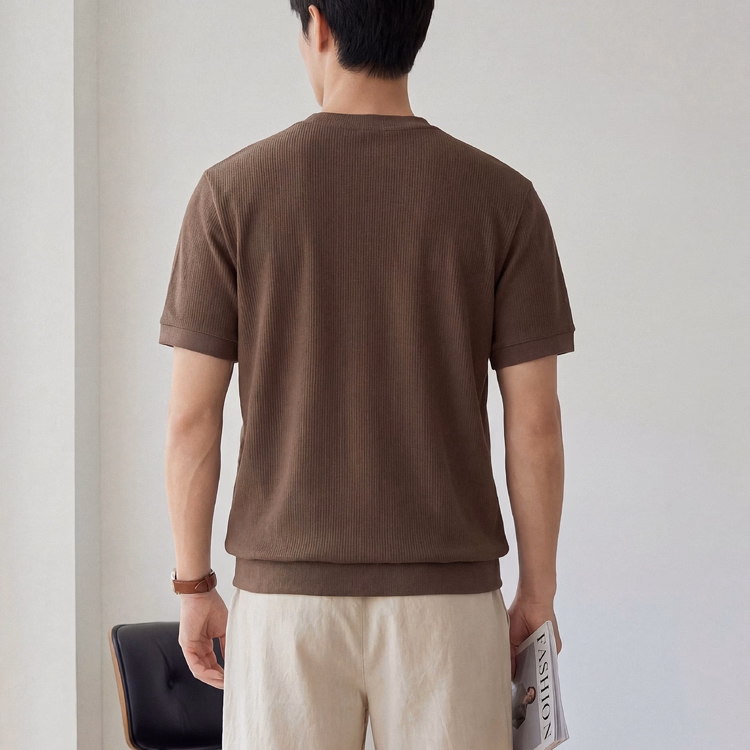 リヨセル半袖Tシャツ メンズ 初秋ジャケットインナー クルーネックニット リブ裾 帯電しにくい きれいな落ち感 通気性