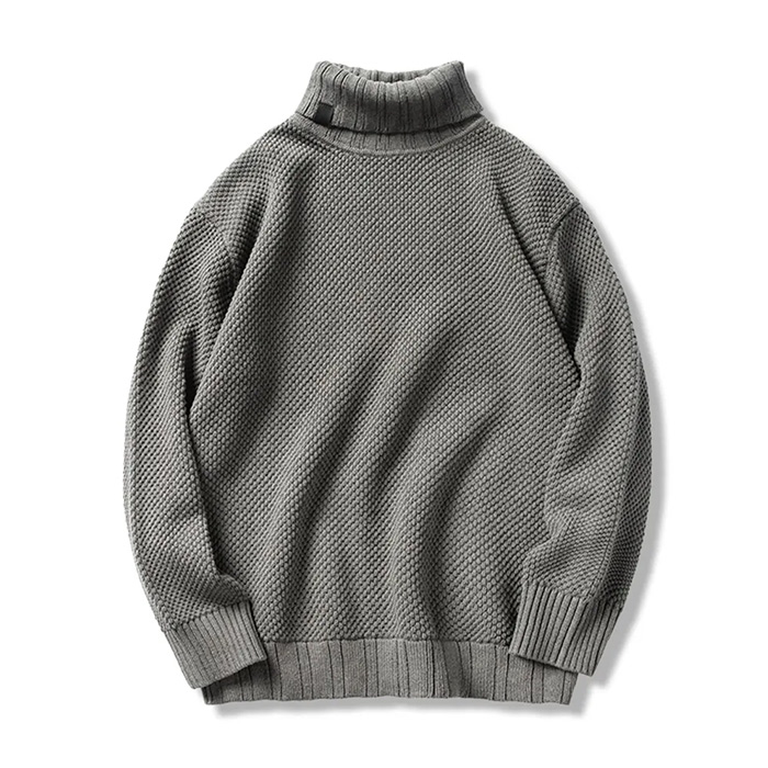 パイナップル編みタートルネック無地ニット-oakln