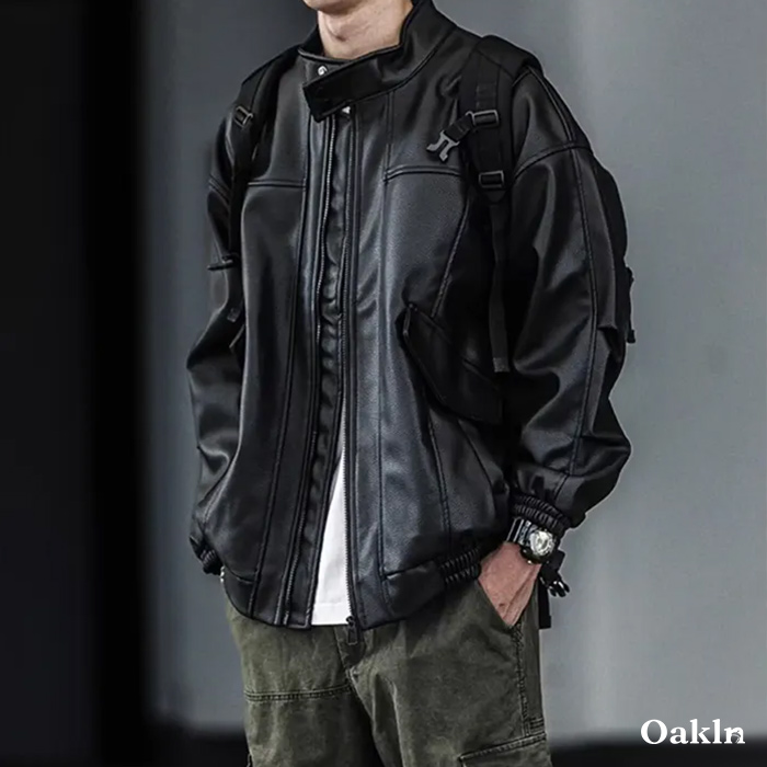 エコレザーシュリンク加工　クラシック中綿入りライダースジャケット-oakln