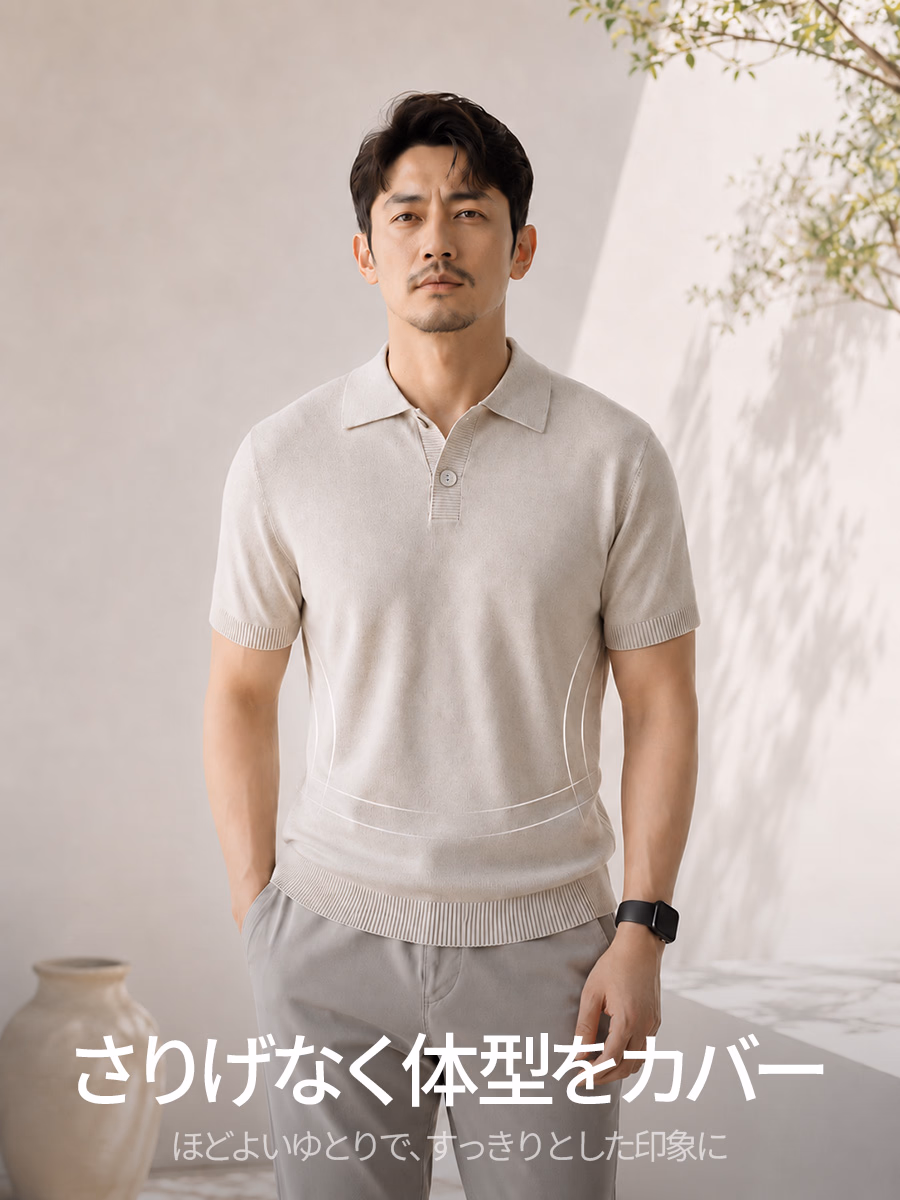 大人の男性に合わせたお腹まわりのほどよいゆとりを。リラックス感を残しながら、もたつきにくい。