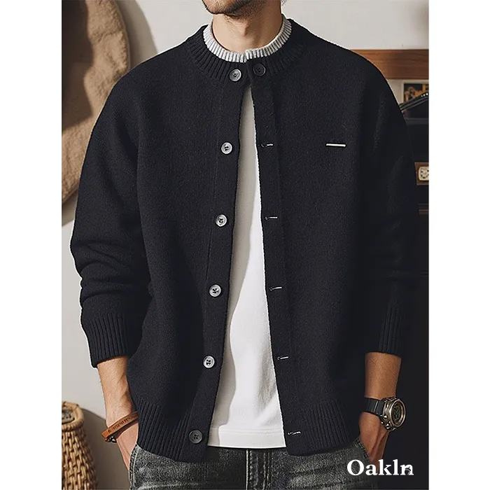 配色切り替えクルーネックニットカーディガン-oakln