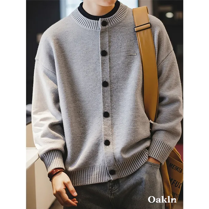 配色切り替えクルーネックニットカーディガン-oakln