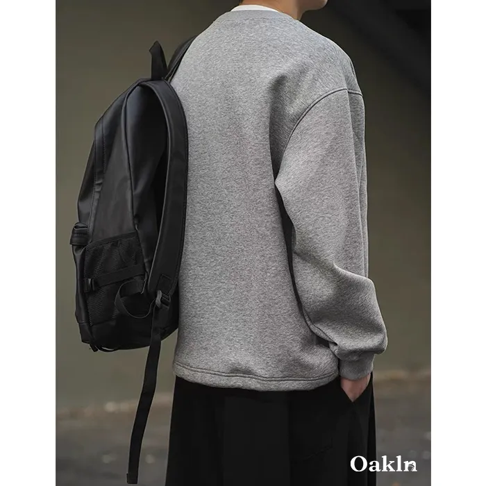 フェイクレイヤード スウェット メンズ Vネック キーネック 重ね着風 ゆったり 体型カバー シワになりにくい 春秋冬-Oakln