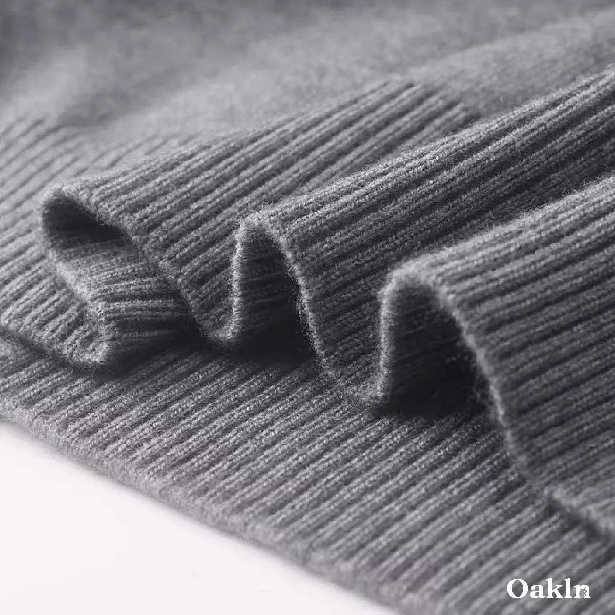 ハイネックニットカーディガン ウール混 伸縮性あり リブ袖 柔らかい-Oakln