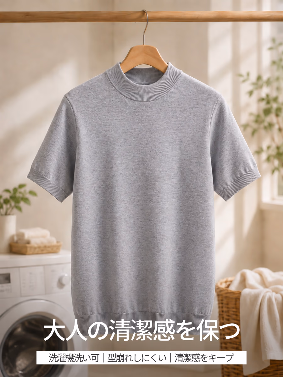 洗濯ネット使用で洗濯機洗いに対応し、リブ襟の美しいフォルムを長くキープ。