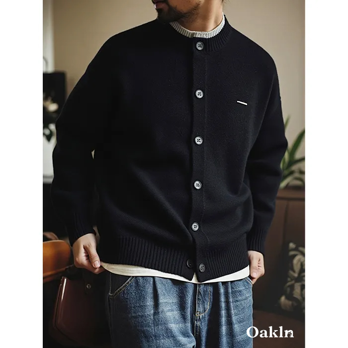 配色切り替えクルーネックニットカーディガン-oakln