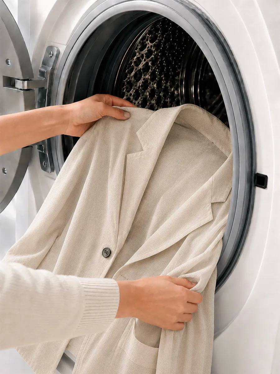 リネンなのに、洗濯機で気軽に洗える。きちんと感も、しっかりキープ。