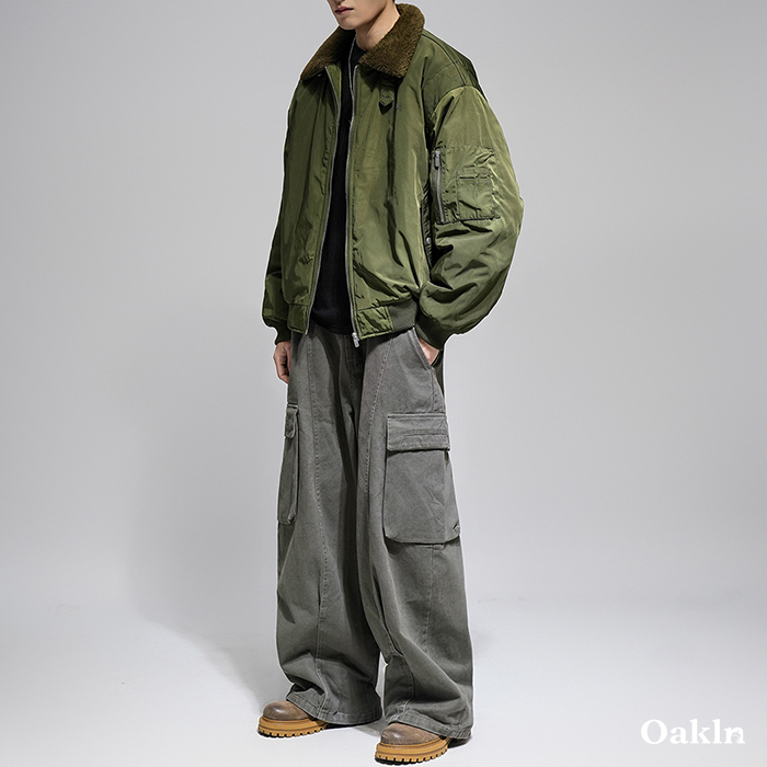 ボア折り襟中綿フライトジャケット-oakln