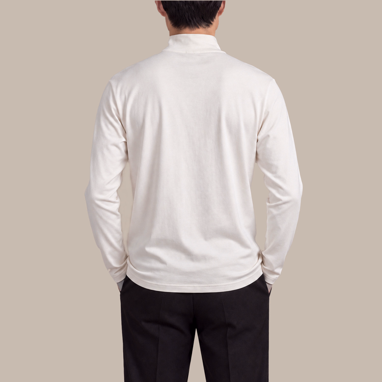コーマコットン 超長綿 モックネック長袖Tシャツ  ほのかな上品な光沢  静電気を抑えてお手入れも簡単  秋冬の一枚着・重ね着・インナーに活躍