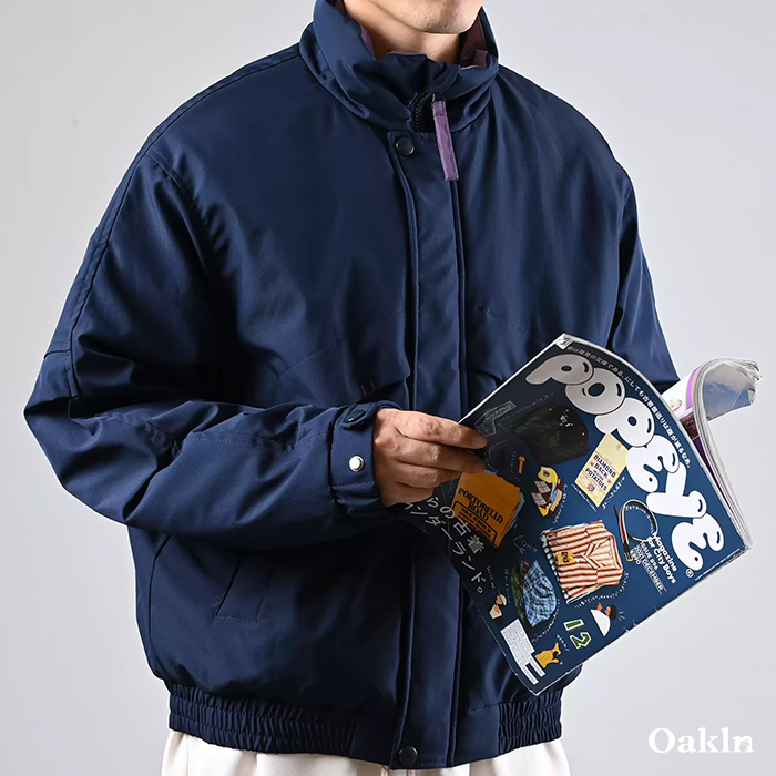 レトロスポーツ風　配色スタンドカラー中綿ジャケット