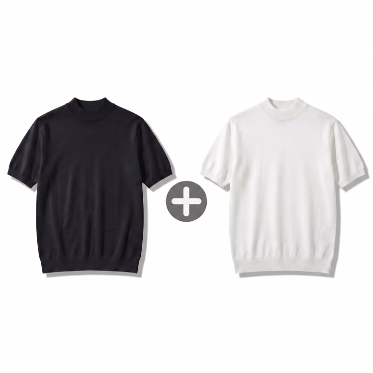 通気性のよいインナー　接触冷感 モックネック半袖ニットTシャツ