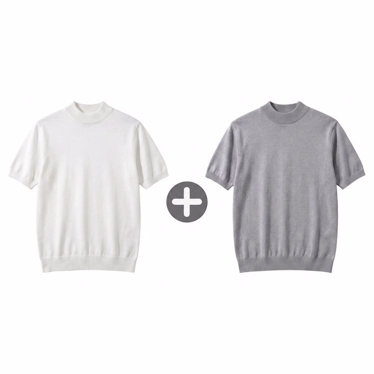 通気性のよいインナー　接触冷感 モックネック半袖ニットTシャツ