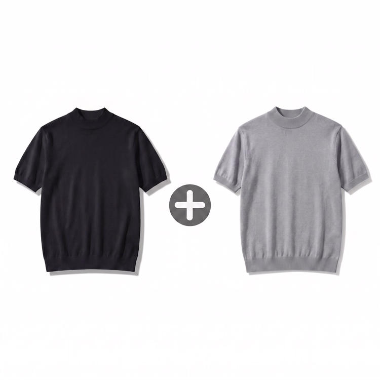 通気性のよいインナー　接触冷感 モックネック半袖ニットTシャツ