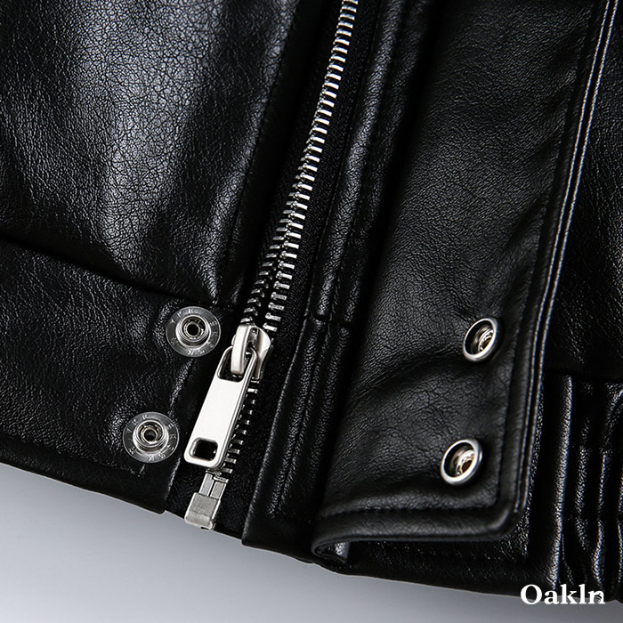 ボア折り襟　クラシックアームポケット付き中綿レザージャケット-oakln