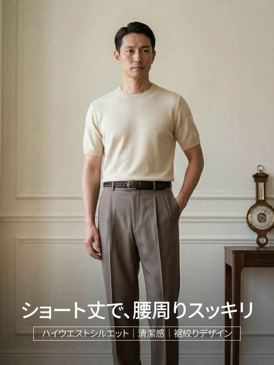 【バランス補正】ミドル丈とリブ裾で、すっきりとしたウエストラインを。