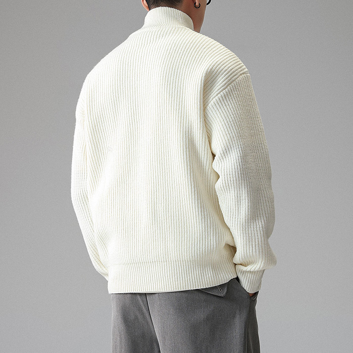 ミニマルクラシック　無地ハーフジップスタンドカラーセーター-oakln