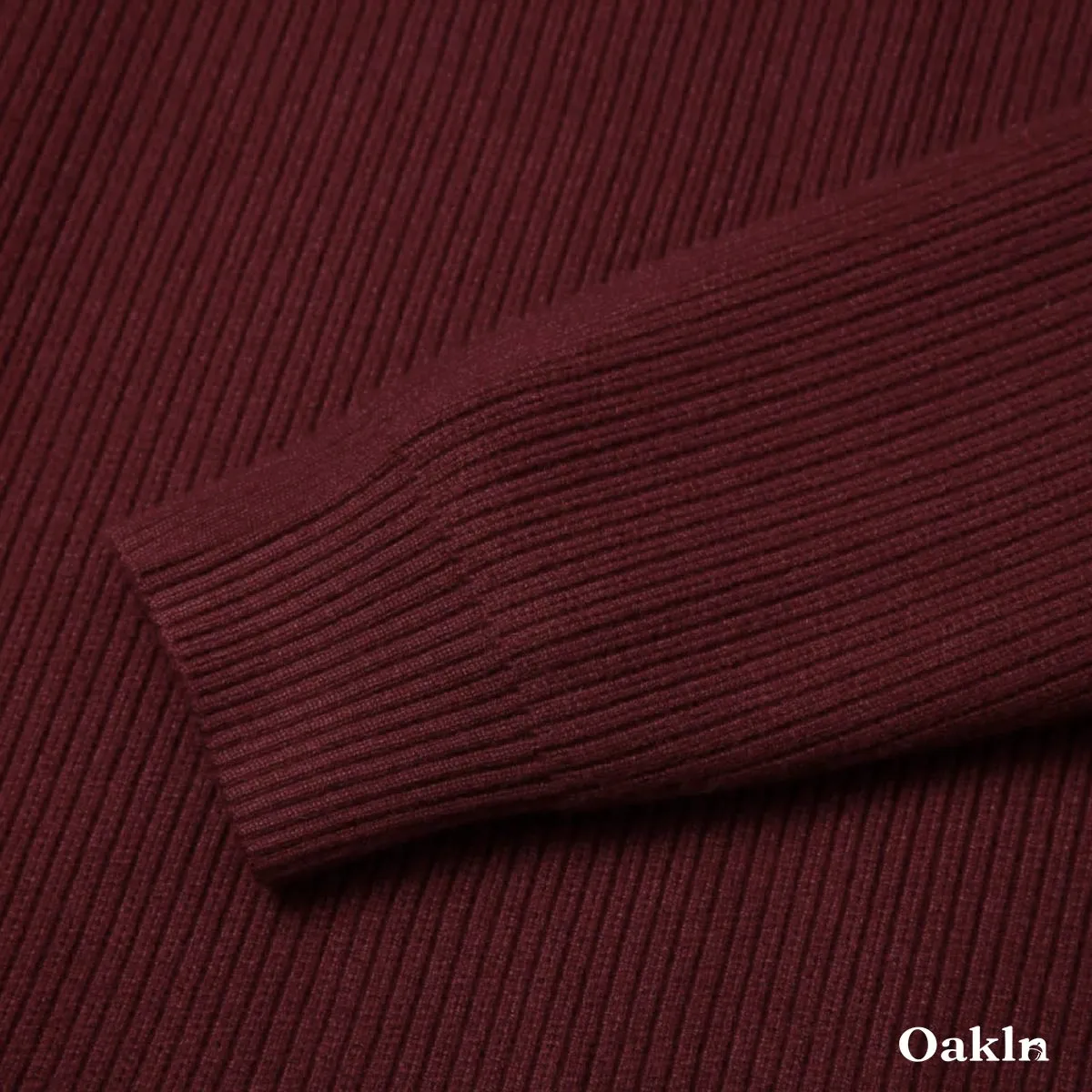  ウォッシャブルハーフジップニット 配色襟元 縦リブ-Oakln