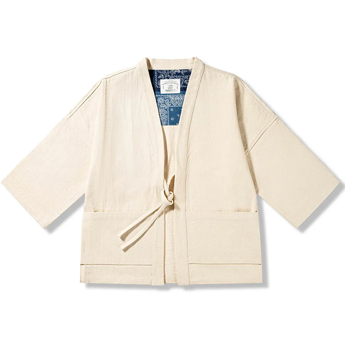 生成り色　コットンヘリンボーン和風半纏-oakln