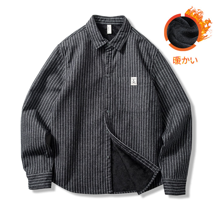 厚手起毛　ストライプカジュアルシャツ（裏起毛）