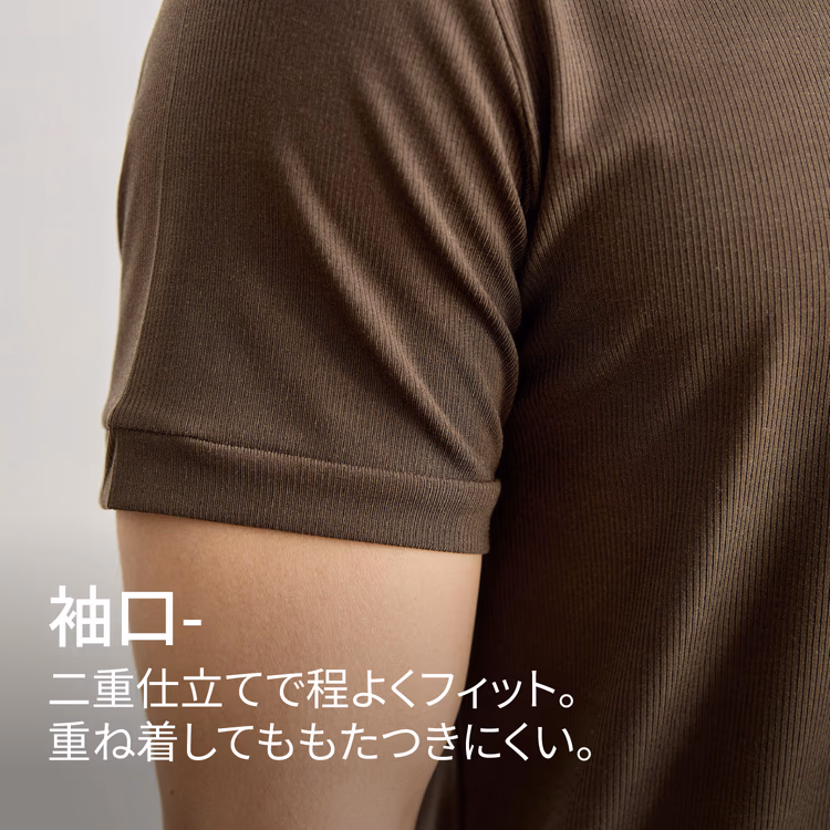 リヨセル半袖Tシャツ メンズ 初秋ジャケットインナー クルーネックニット リブ裾 帯電しにくい きれいな落ち感 通気性