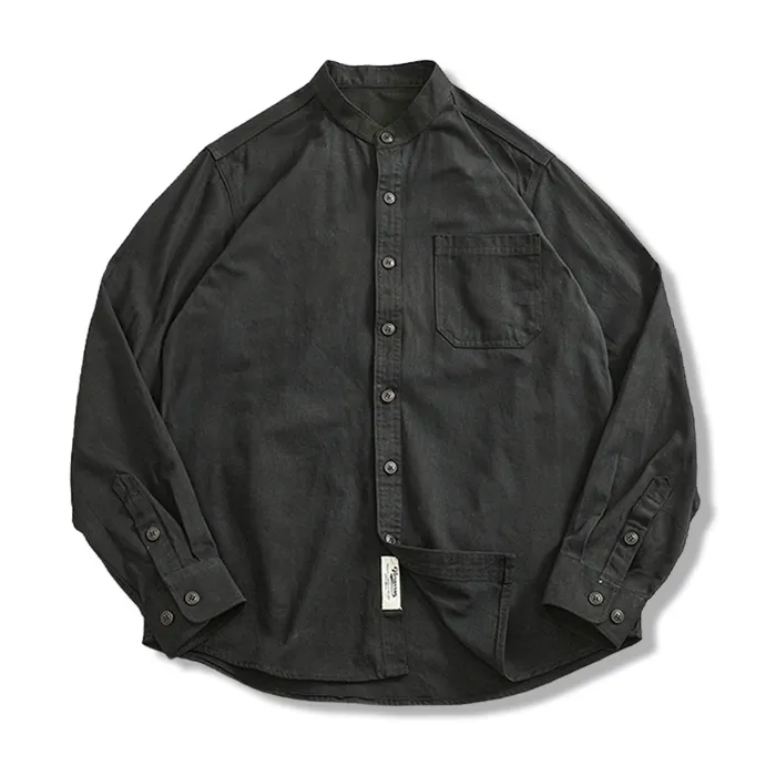 多色展開　スタンドカラーコットン長袖シャツ-oakln