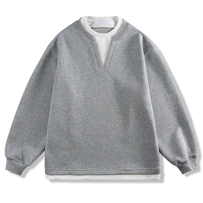 フェイクレイヤード スウェット メンズ Vネック キーネック 重ね着風 ゆったり 体型カバー シワになりにくい 春秋冬-Oakln