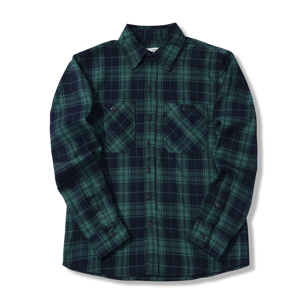 定番デザイン　ヘビーウェイトタータンチェック長袖シャツ-oakln