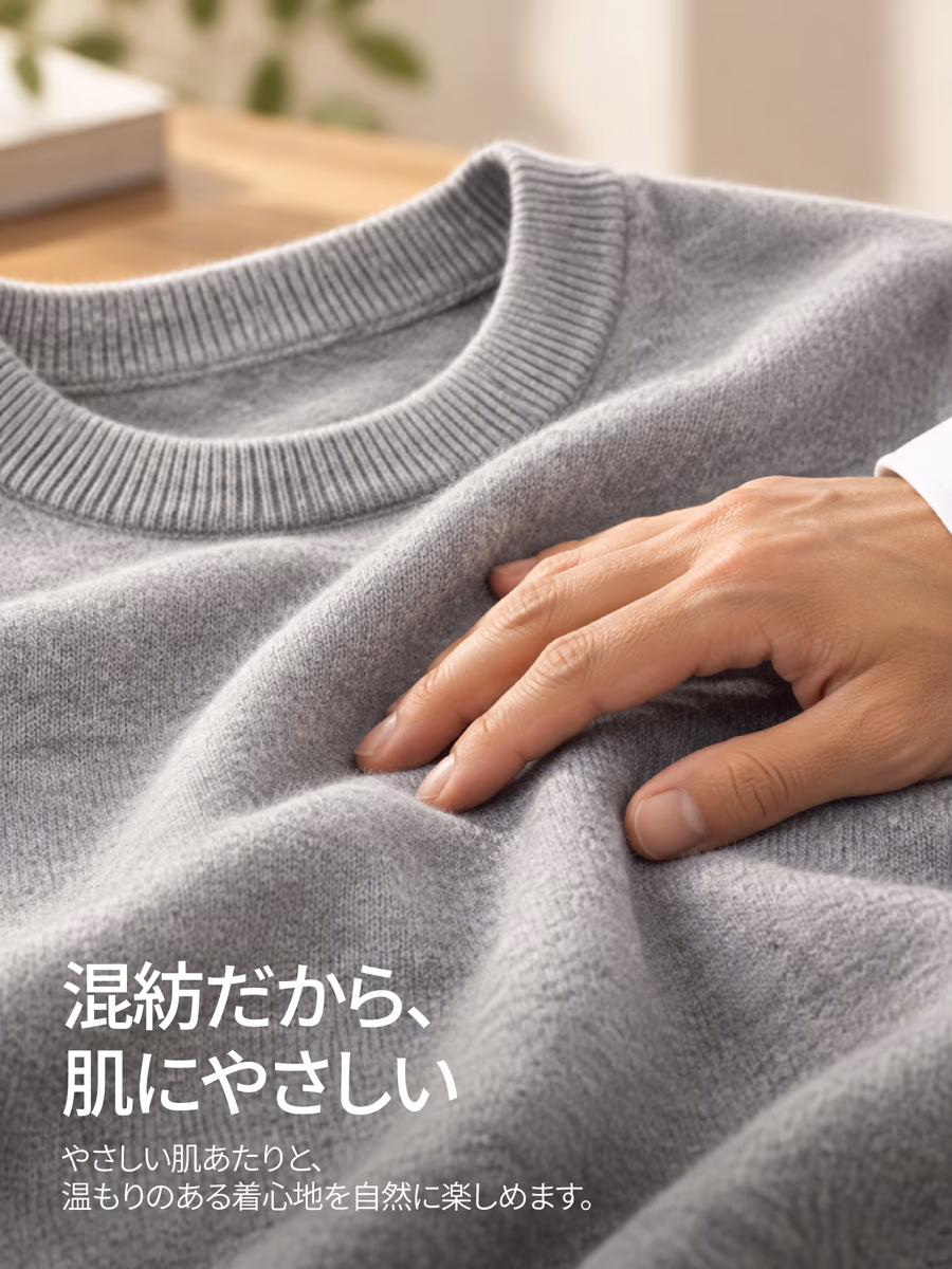 モダール・ウール混で、素肌にもチクチクしない優しい肌触りを。