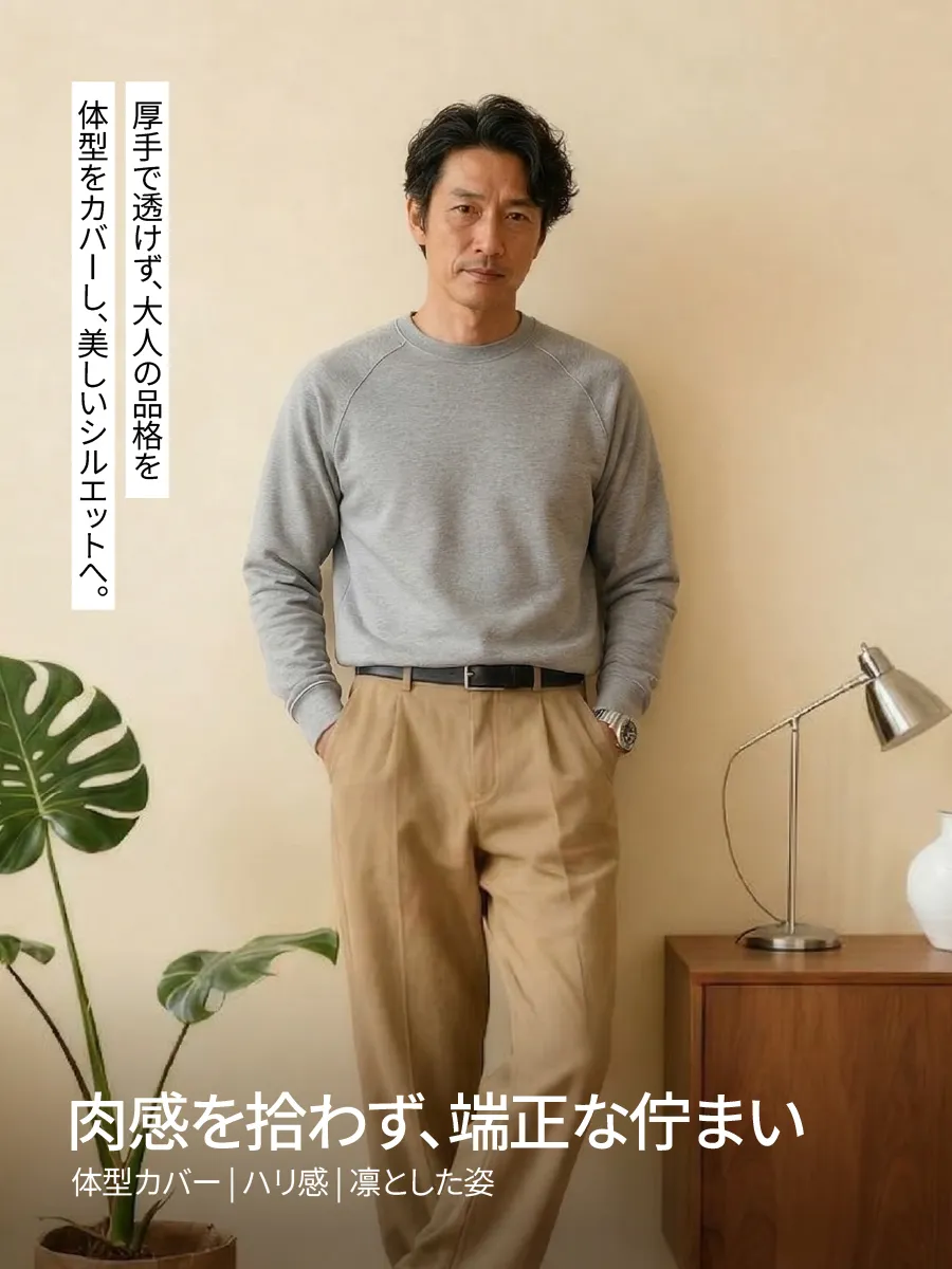 【立体ラグランスリーブ】肩のラインにとらわれず、すっきり見せと動きやすさを両立。