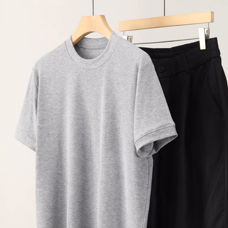 リヨセル半袖Tシャツ メンズ 初秋ジャケットインナー クルーネックニット リブ裾 帯電しにくい きれいな落ち感 通気性