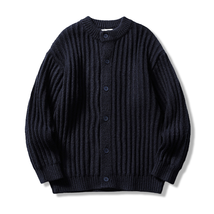 2色展開　無地ローゲージニットカーディガン-oakln