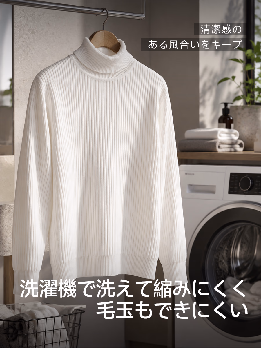 洗濯機で洗えて縮みにくく、毛玉もできにくい。清潔感のある風合いをキープ。
