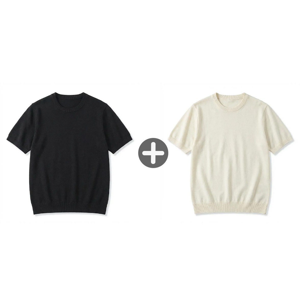 柔らかなウール混素材　洗濯機洗い可クルーネックニットTシャツ