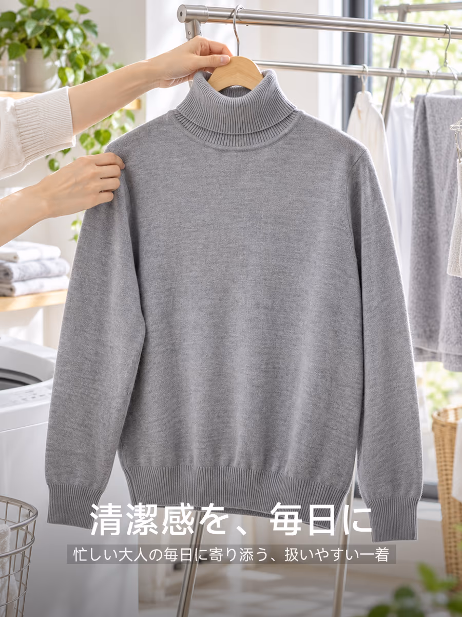 抗菌防臭加工を施した混紡素材。洗濯機で洗えて、型崩れしにくい。