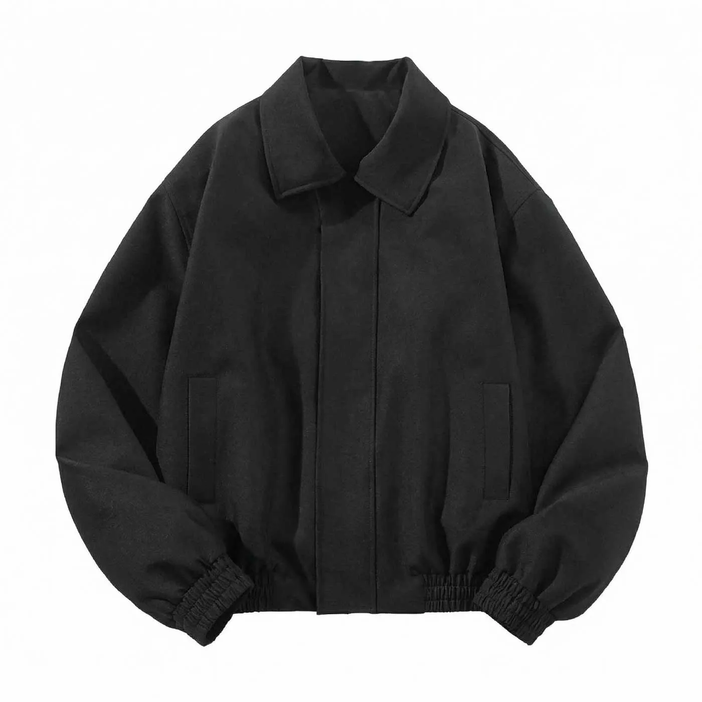 スウィングトップ メンズ 比翼仕立て／隠し前立て 折り襟 ジャケット  ツイル風 きれいめ 落ち着いた印象 無地 裾ゴム ショート丈 春秋 ビジネスカジュアル兼用