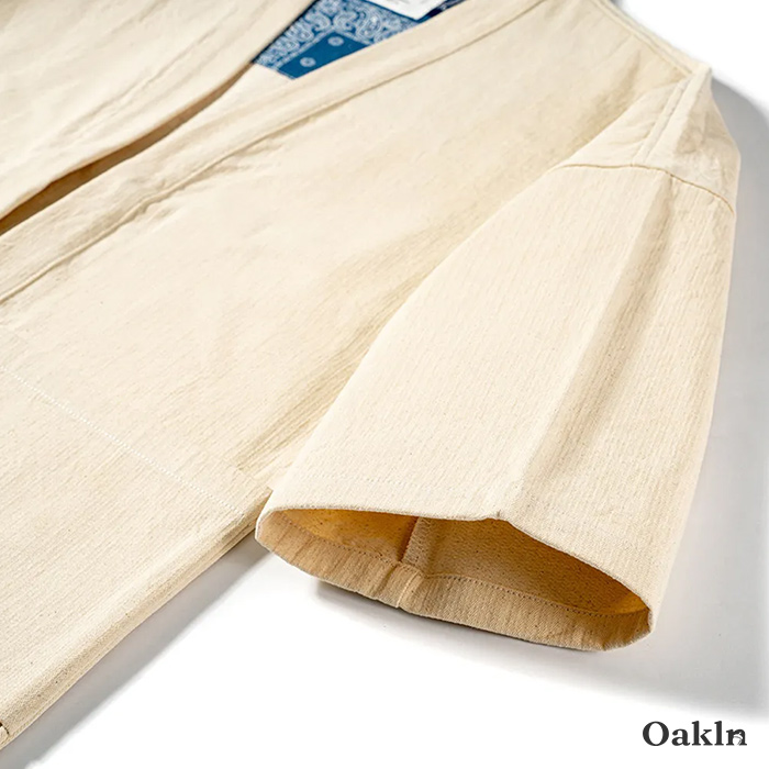 生成り色　コットンヘリンボーン和風半纏-oakln