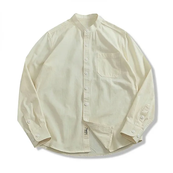 多色展開　スタンドカラーコットン長袖シャツ