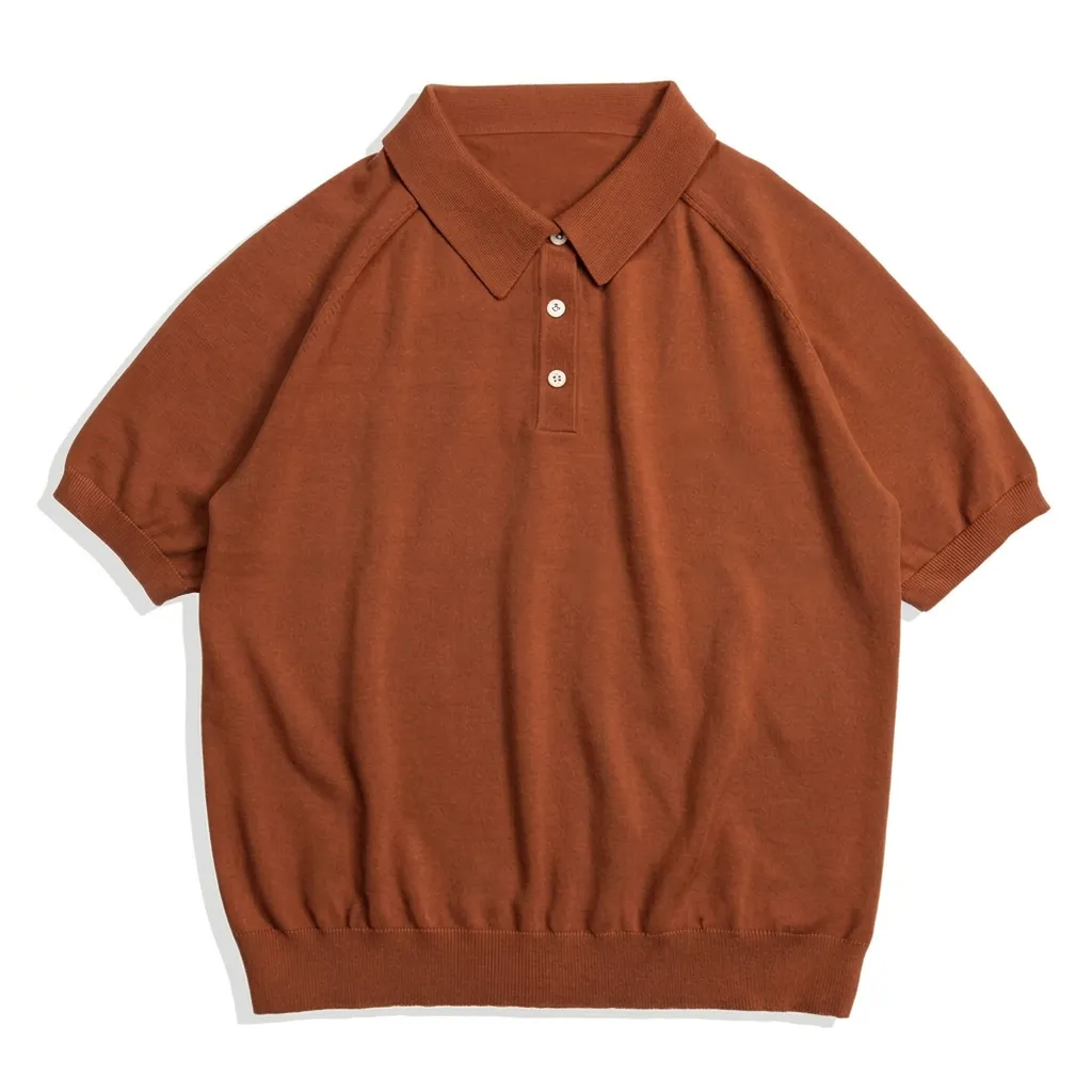 アイロン不要 レトロニットポロシャツ ラグランスリーブ さらりと快適で肌にまとわりつかない-Oakln