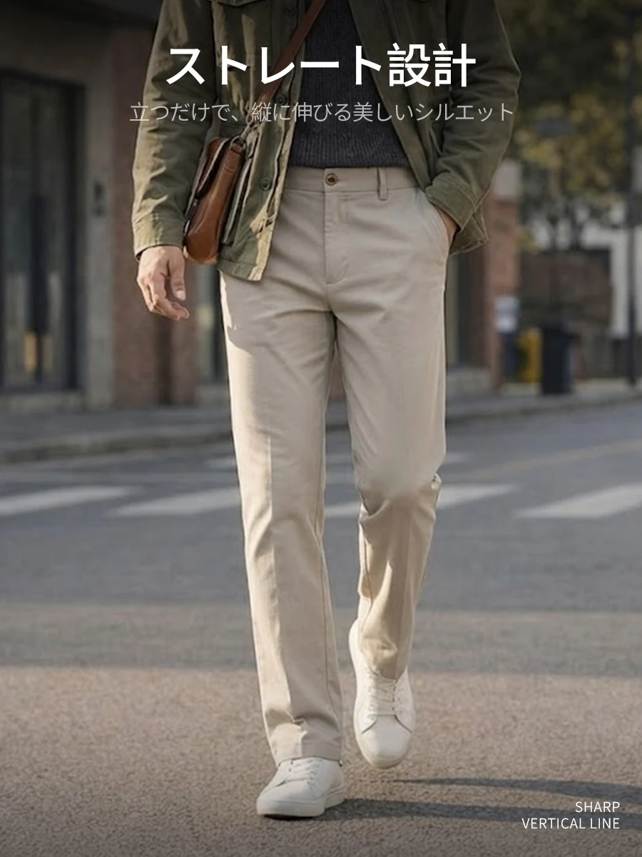 【脚型を問わずストレート設計】立つだけで、すっとまっすぐな印象に。