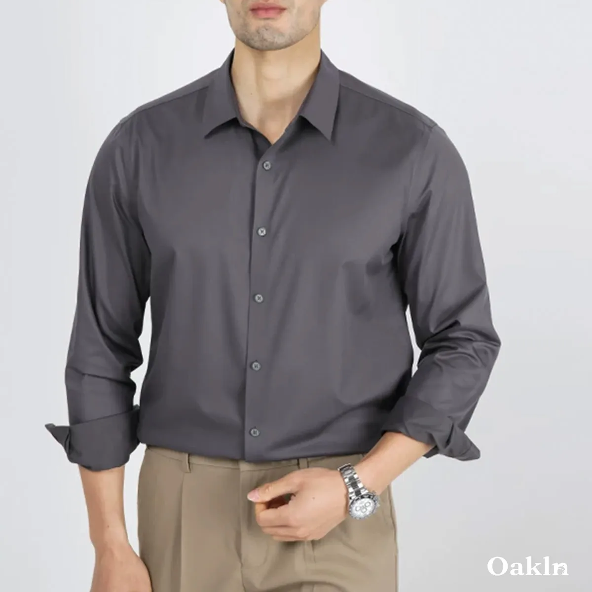 ノーアイロン シャツ 撥水 防汚 形態安定 レギュラースモールカラー-Oakln